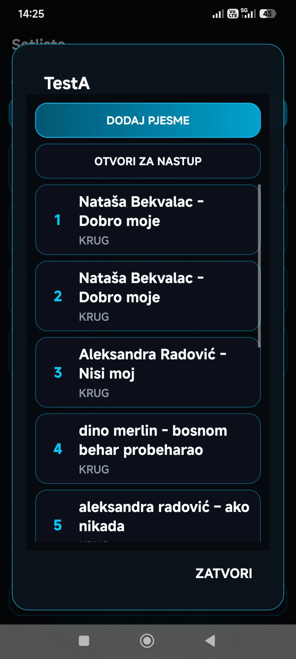Band Guide application screen